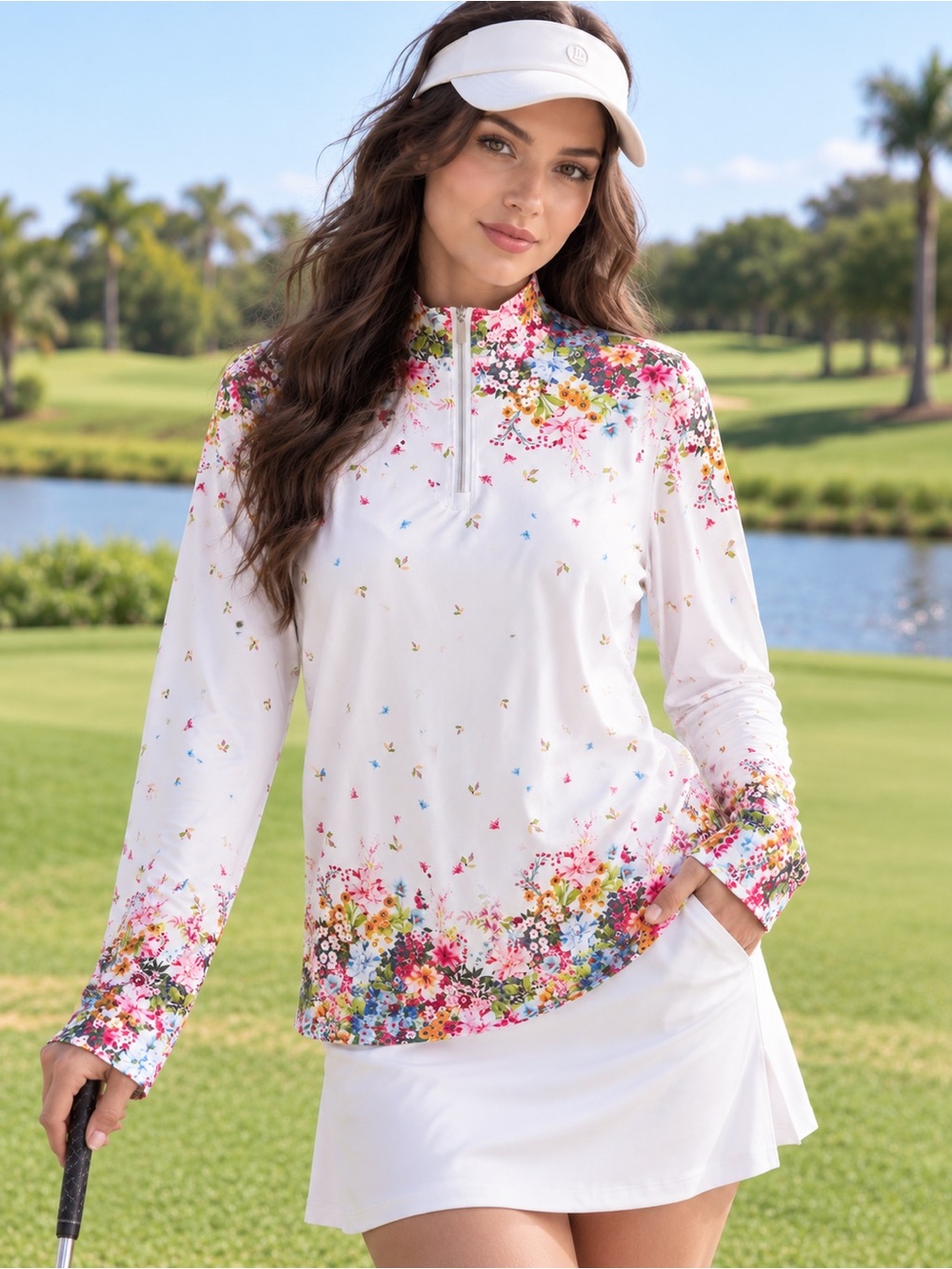 ACEGOLFS NWT White Floral Quarter Zip Golf Pullover Size S
